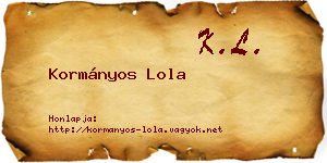 Kormányos Lola névjegykártya